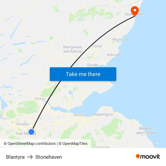 Blantyre to Stonehaven map
