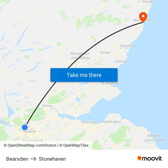 Bearsden to Stonehaven map