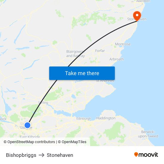 Bishopbriggs to Stonehaven map