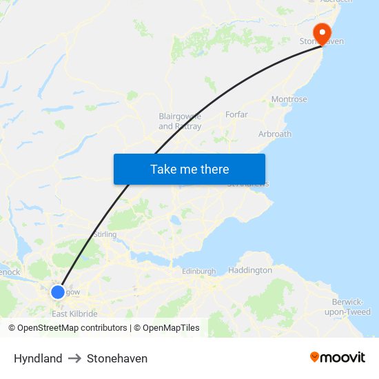 Hyndland to Stonehaven map