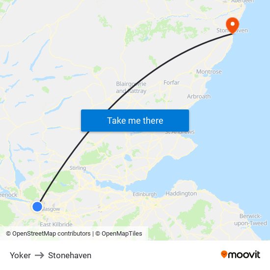 Yoker to Stonehaven map
