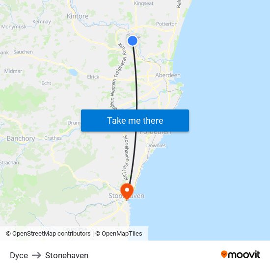 Dyce to Stonehaven map