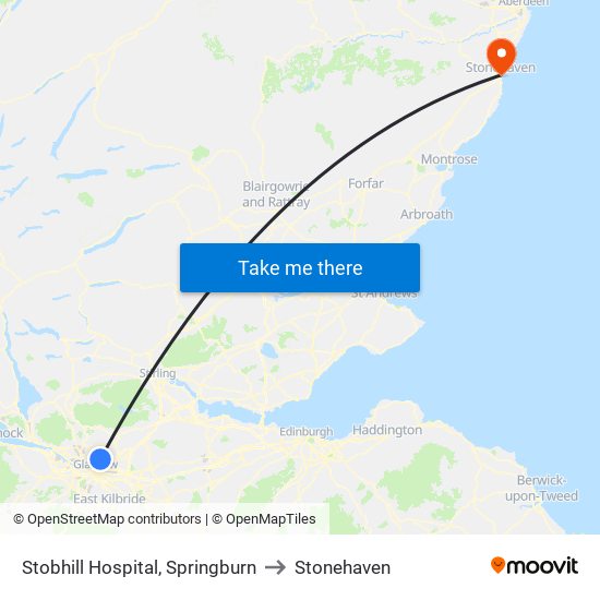 Stobhill Hospital, Springburn to Stonehaven map