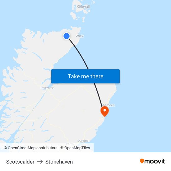 Scotscalder to Stonehaven map