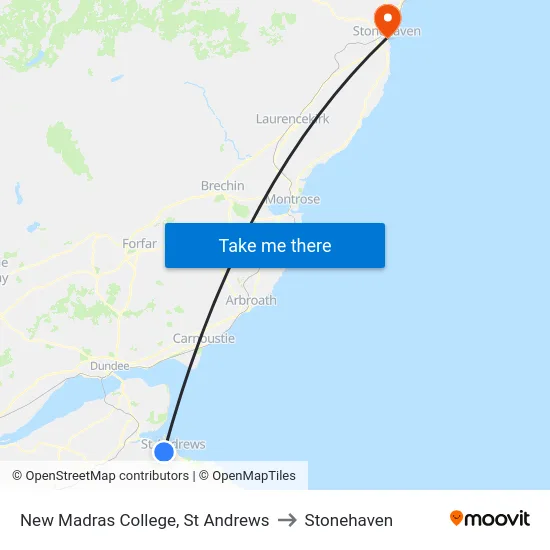 New Madras College, St Andrews to Stonehaven map