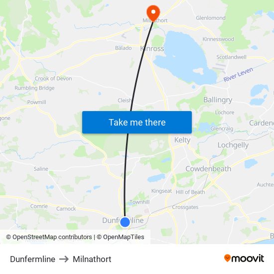 Dunfermline to Milnathort map