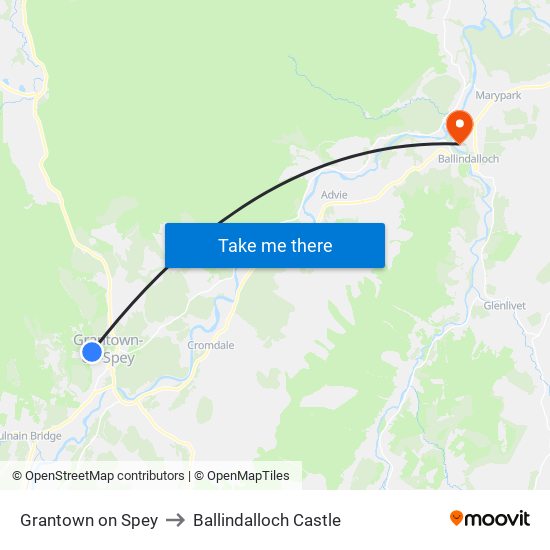 Grantown on Spey to Ballindalloch Castle map