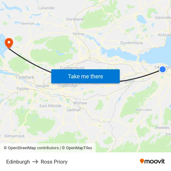 Edinburgh to Ross Priory map