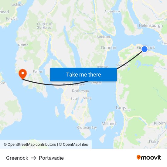 Greenock to Portavadie map