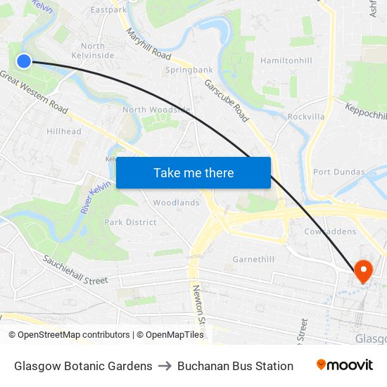 Glasgow Botanic Gardens to Buchanan Bus Station map