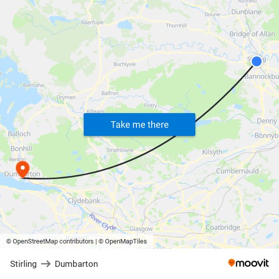 Stirling to Dumbarton map