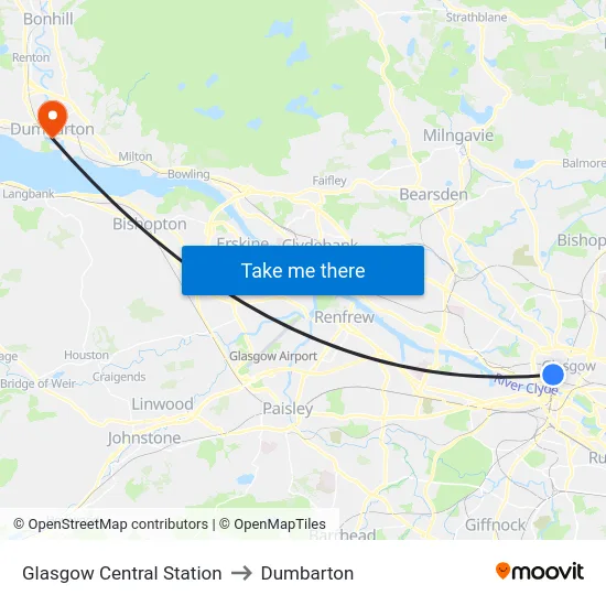 Glasgow Central Station to Dumbarton map