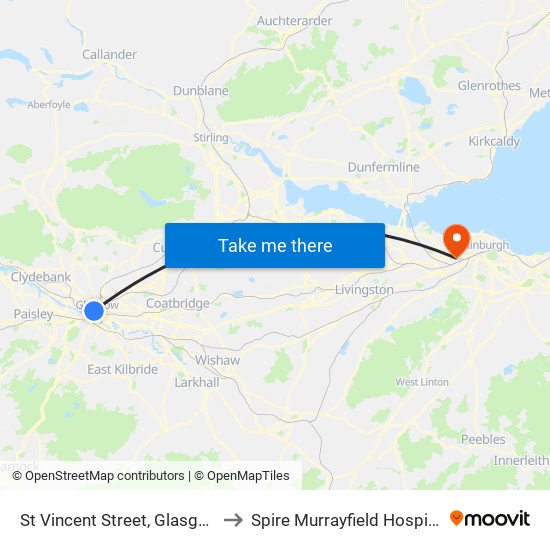 St Vincent Street, Glasgow to Spire Murrayfield Hospital map