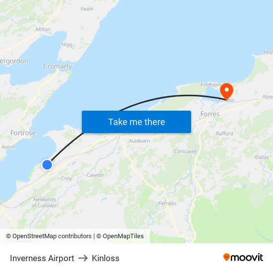 Inverness Airport to Kinloss map