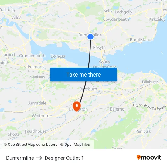Dunfermline to Designer Outlet 1 map