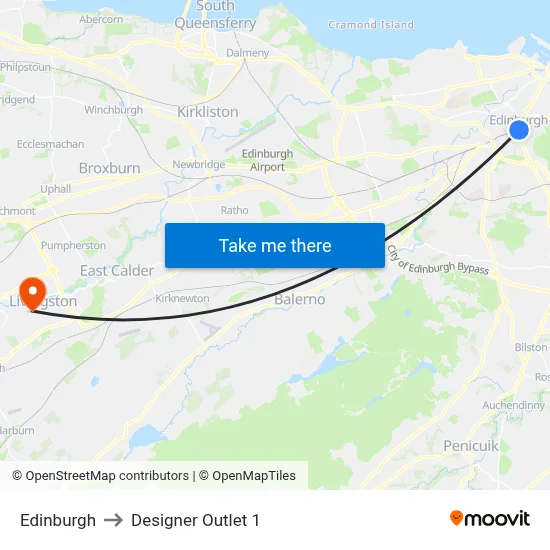 Edinburgh to Designer Outlet 1 map