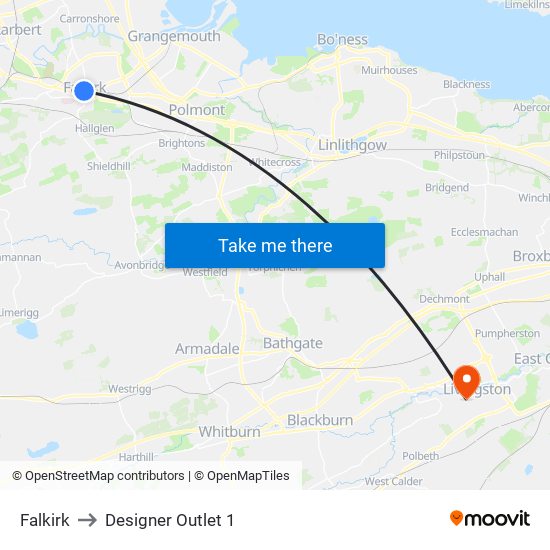 Falkirk to Designer Outlet 1 map