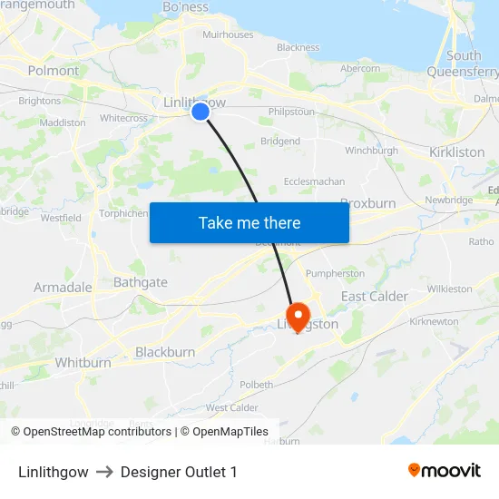 Linlithgow to Designer Outlet 1 map