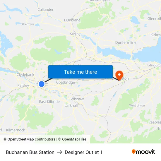 Buchanan Bus Station to Designer Outlet 1 map
