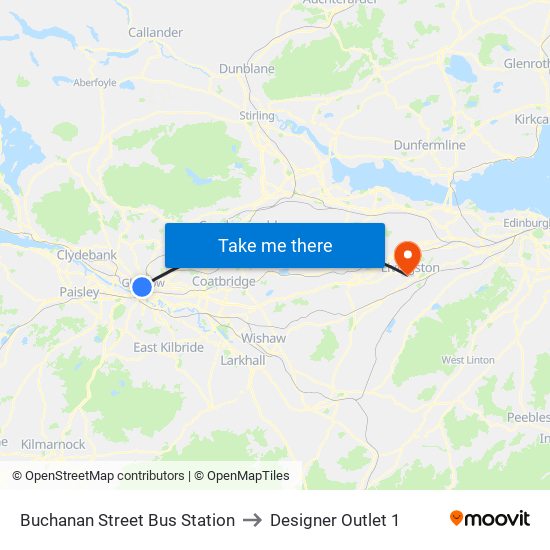 Buchanan Street Bus Station to Designer Outlet 1 map