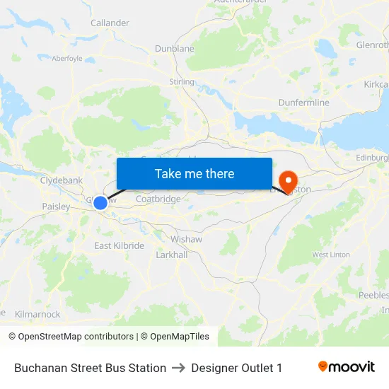 Buchanan Street Bus Station to Designer Outlet 1 map