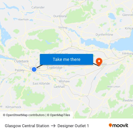 Glasgow Central Station to Designer Outlet 1 map