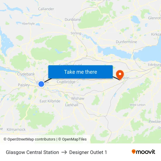Glasgow Central Station to Designer Outlet 1 map