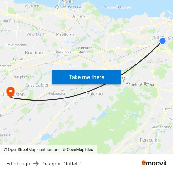Edinburgh to Designer Outlet 1 map