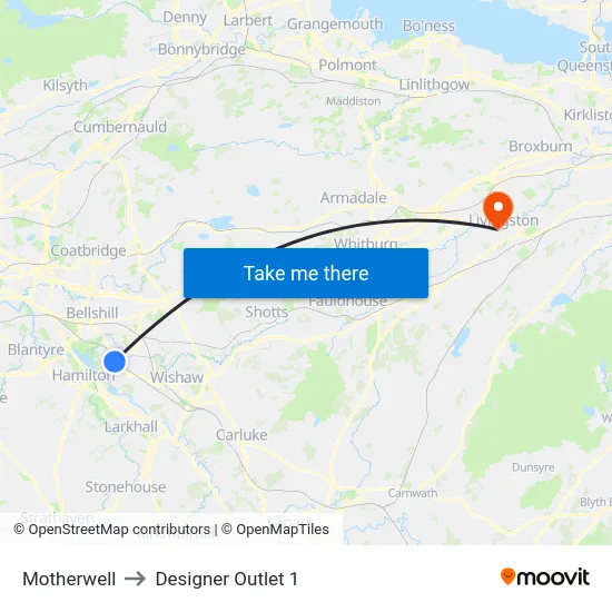 Motherwell to Designer Outlet 1 map