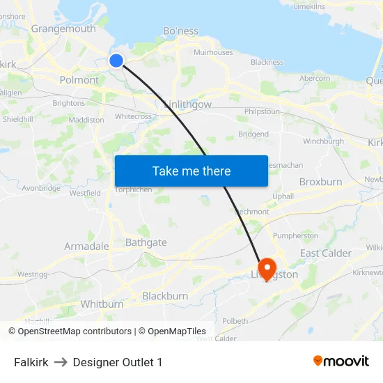 Falkirk to Designer Outlet 1 map
