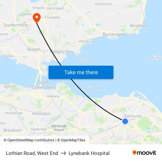 Lothian Road, West End to Lynebank Hospital map