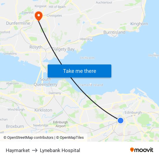 Haymarket to Lynebank Hospital map