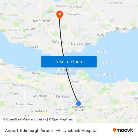 Airport, Edinburgh Airport to Lynebank Hospital map