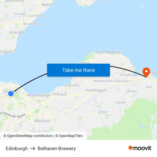 Edinburgh to Belhaven Brewery map