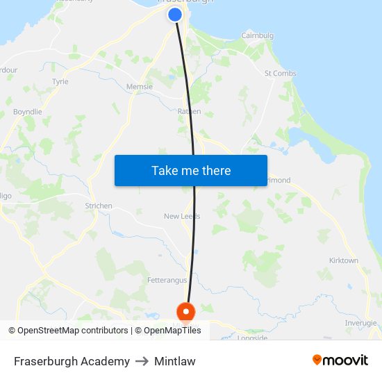 Fraserburgh Academy to Mintlaw map