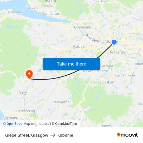 Glebe Street, Glasgow to Kilbirnie map