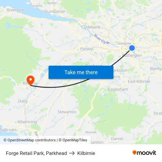 Forge Retail Park, Parkhead to Kilbirnie map