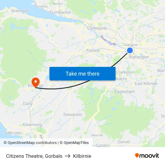 Citizens Theatre, Gorbals to Kilbirnie map