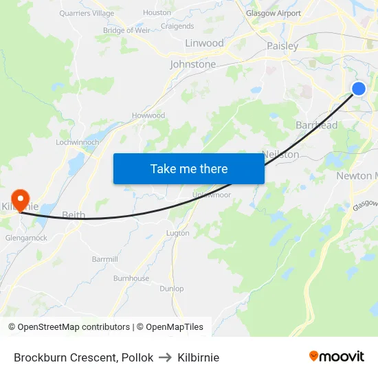 Brockburn Crescent, Pollok to Kilbirnie map