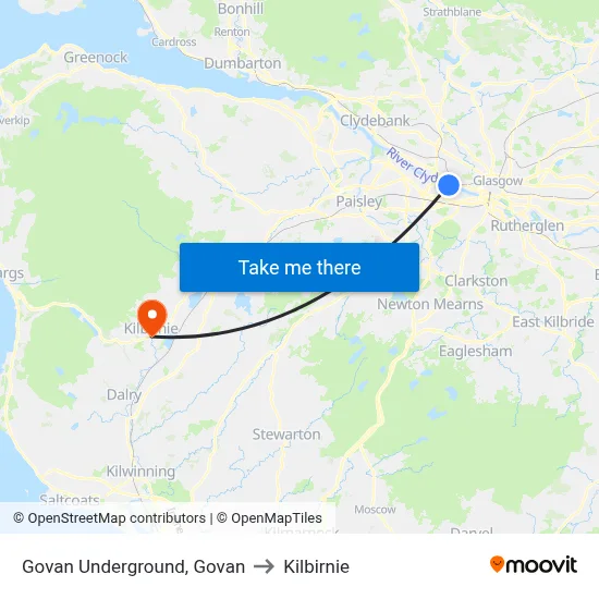 Govan Underground, Govan to Kilbirnie map