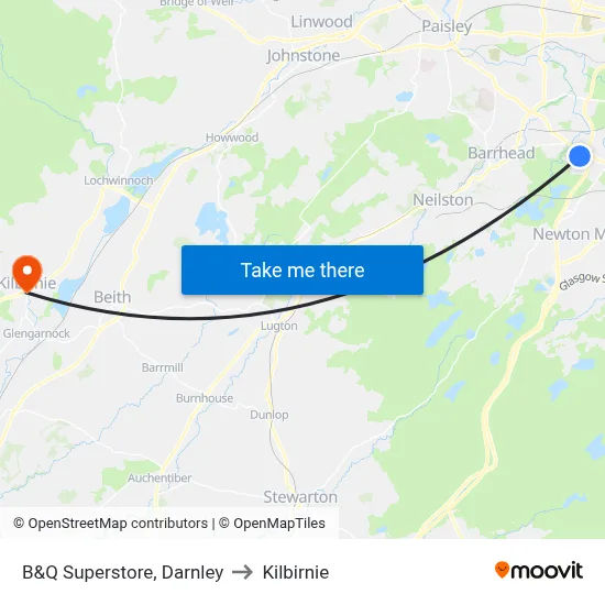 B&Q Superstore, Darnley to Kilbirnie map