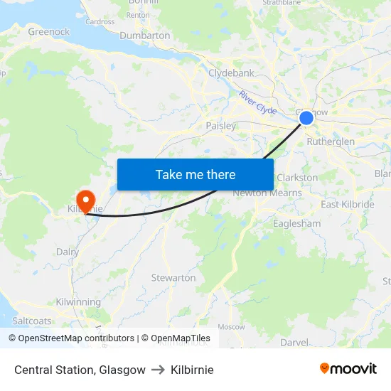 Central Station, Glasgow to Kilbirnie map