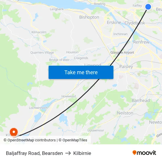 Baljaffray Road, Bearsden to Kilbirnie map