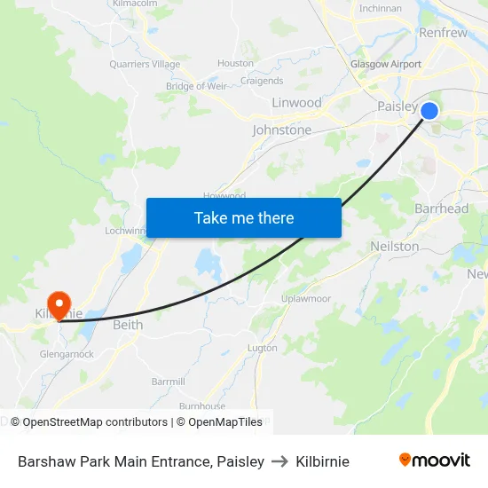 Barshaw Park Main Entrance, Paisley to Kilbirnie map