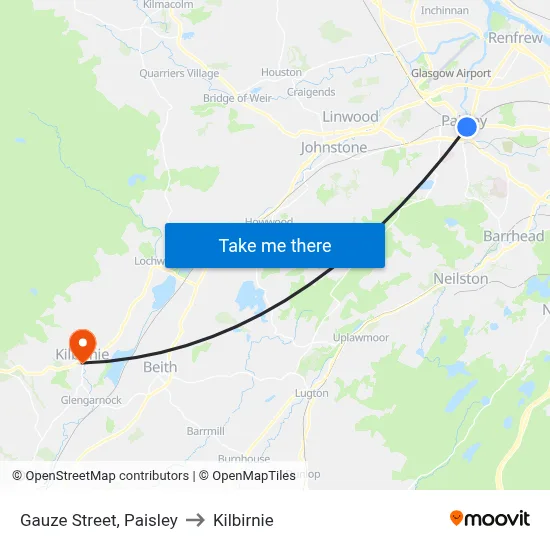 Gauze Street, Paisley to Kilbirnie map