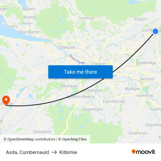 Asda, Cumbernauld to Kilbirnie map