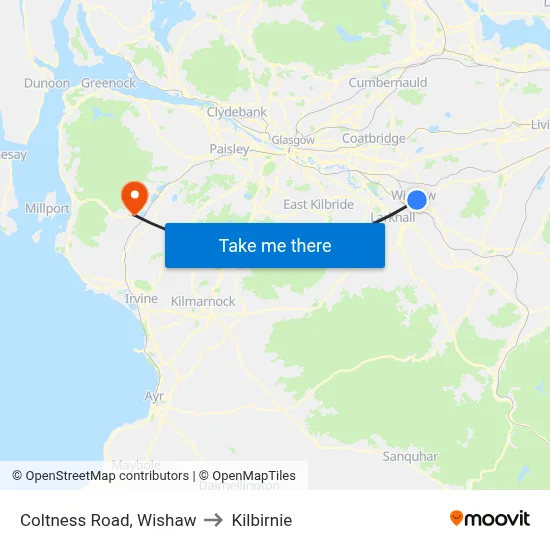 Coltness Road, Wishaw to Kilbirnie map