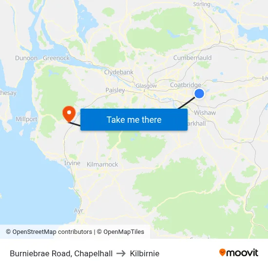 Burniebrae Road, Chapelhall to Kilbirnie map