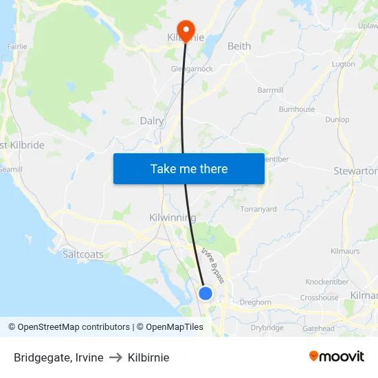 Bridgegate, Irvine to Kilbirnie map
