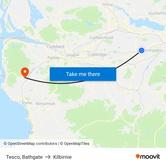 Tesco, Bathgate to Kilbirnie map